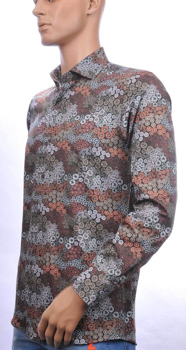 CORRINO trendy slim fit allover bloemen dessin heren overhemd Bruin