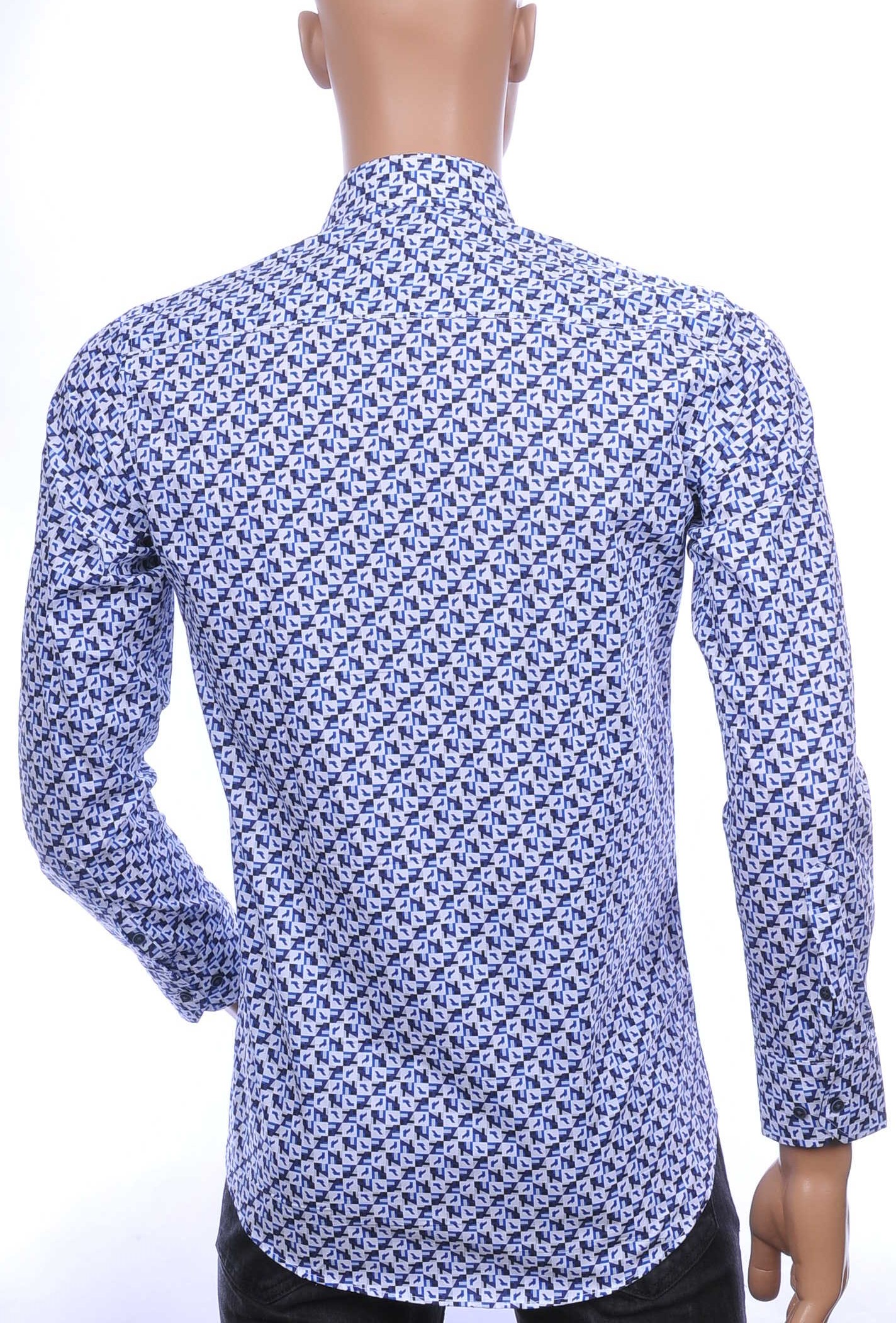 Corrino Italiaanse getailleerd slim fit allover modern dessin heren overhemd Navy