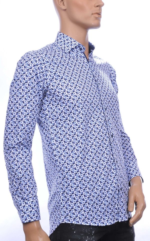 Corrino Italiaanse getailleerd slim fit allover modern dessin heren overhemd Navy