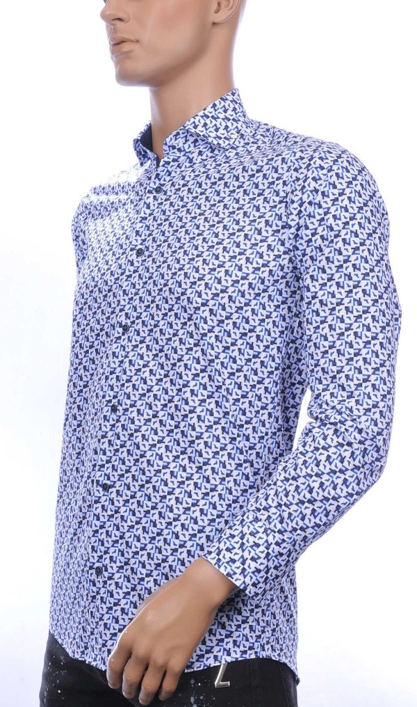 Corrino Italiaanse getailleerd slim fit allover modern dessin heren overhemd Navy