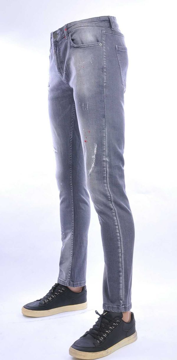 ICON hippie gescheurde slim fit stretch heren jeans met verfspatten Grijs