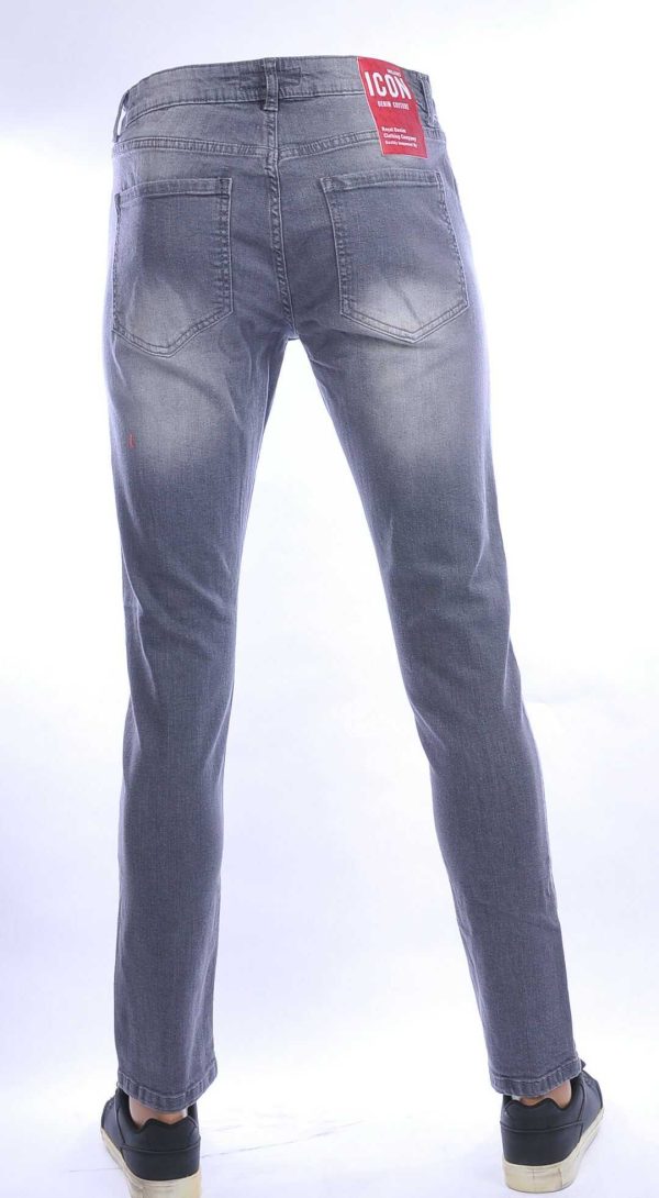 ICON hippie gescheurde slim fit stretch heren jeans met verfspatten Grijs