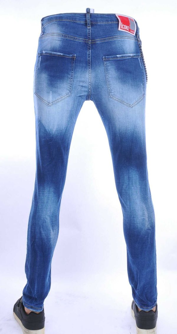 ICON2 hippie gescheurde slim fit stretch heren jeans met verfspatten Blauw