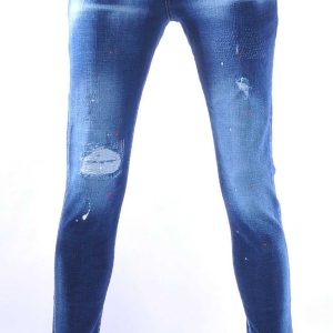 ICON2 Hippe Gescheurde Slim Fit Heren Jeans met Verfspatten – Trendy, Comfortabel en Stoer Donkerblauw | Urban Streetwear, Slim Fit Heren Jeans, Modieuze Jeans voor Mannen
