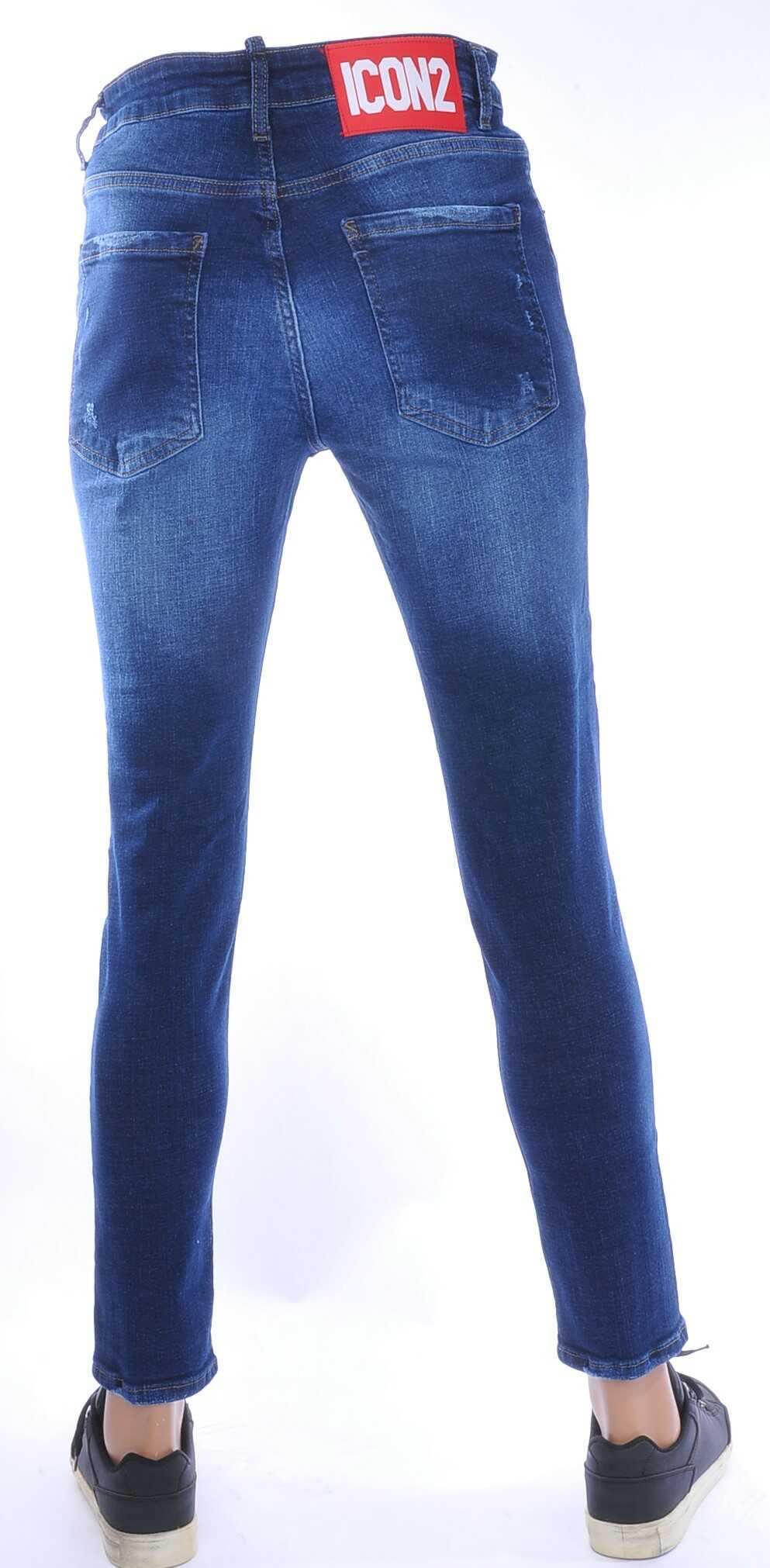 ICON2 Hippe Gescheurde Slim Fit Heren Jeans met Verfspatten – Trendy, Comfortabel en Stoer Donkerblauw | Urban Streetwear, Slim Fit Heren Jeans, Modieuze Jeans voor Mannen