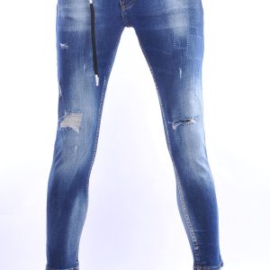 ICON2 hippie gescheurde slim fit skinny heren jeans Blauw