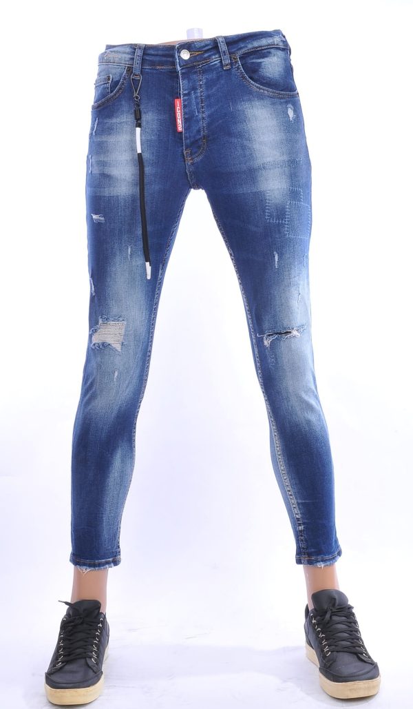 ICON2 hippie gescheurde slim fit skinny heren jeans Blauw