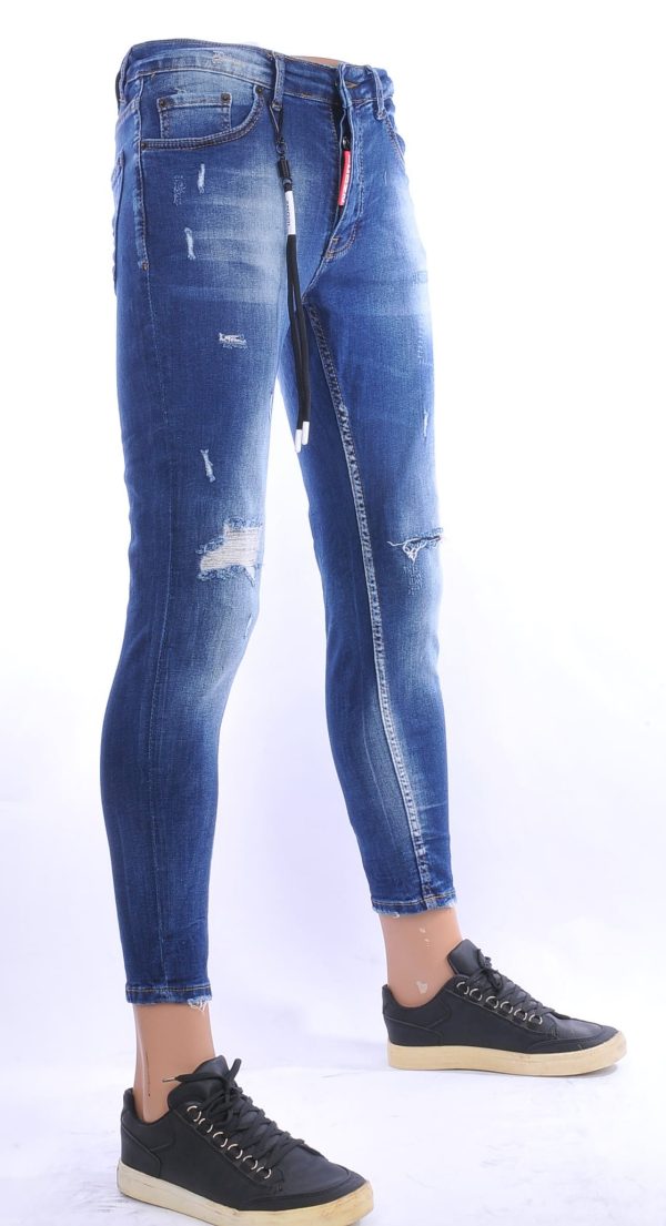 ICON2 hippie gescheurde slim fit skinny heren jeans Blauw