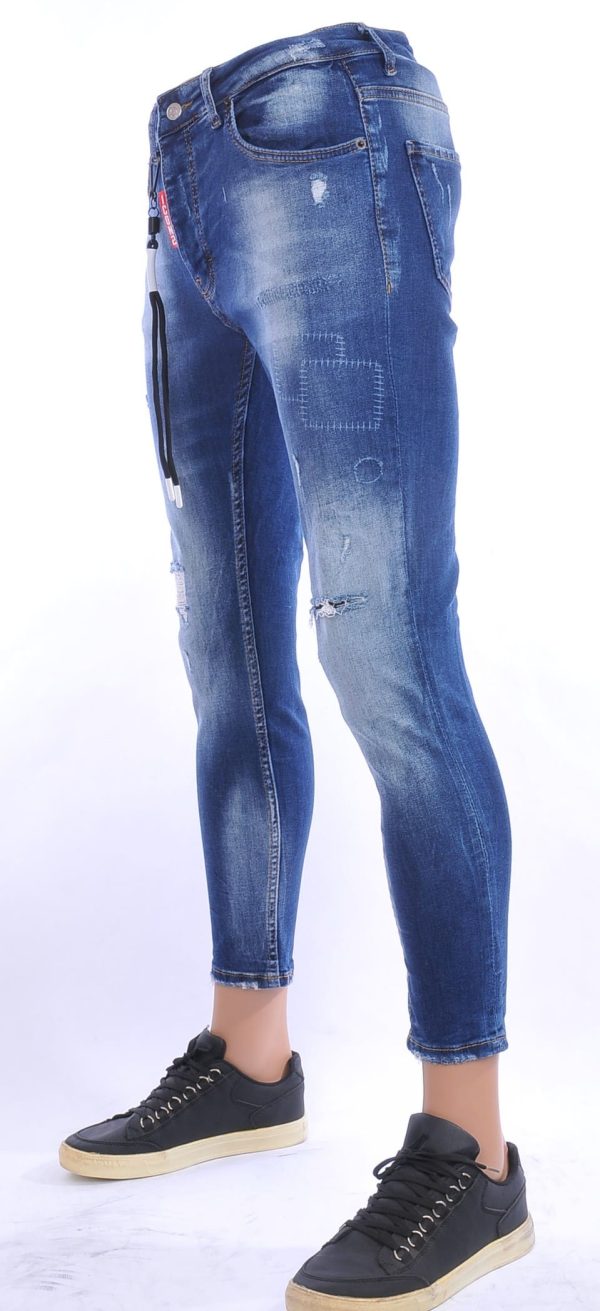 ICON2 hippie gescheurde slim fit skinny heren jeans Blauw