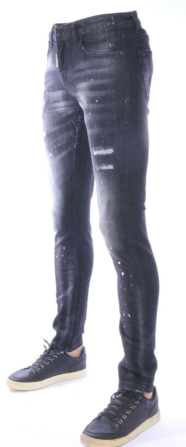 ICON Zwarte Slim Fit Stretch Heren Jeans met Verfspatten en Scheuren – Super Skinny, Stoer en Trendy