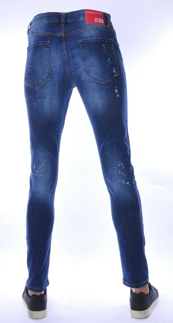 ICON hippie gescheurde slim fit stretch heren jeans met bleekvlekjes Blauw