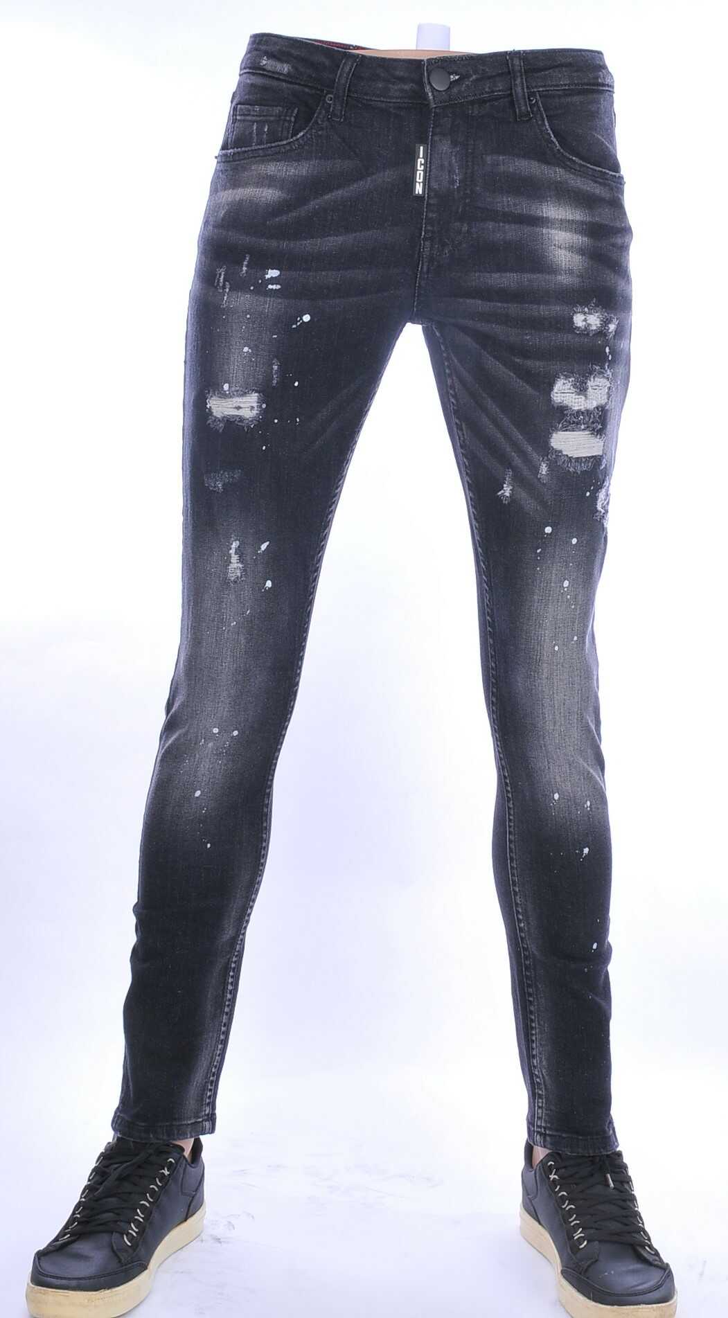 ICON hippie gescheurde slim fit stretch heren jeans met bleekvlekjes Zwart
