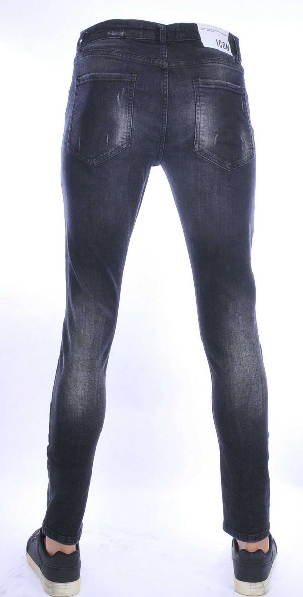 ICON hippie gescheurde slim fit stretch heren jeans met bleekvlekjes Zwart