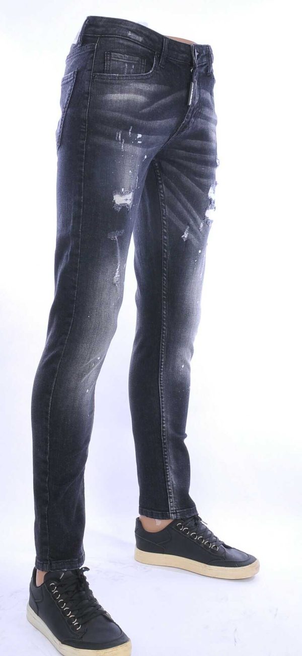 ICON hippie gescheurde slim fit stretch heren jeans met bleekvlekjes Zwart