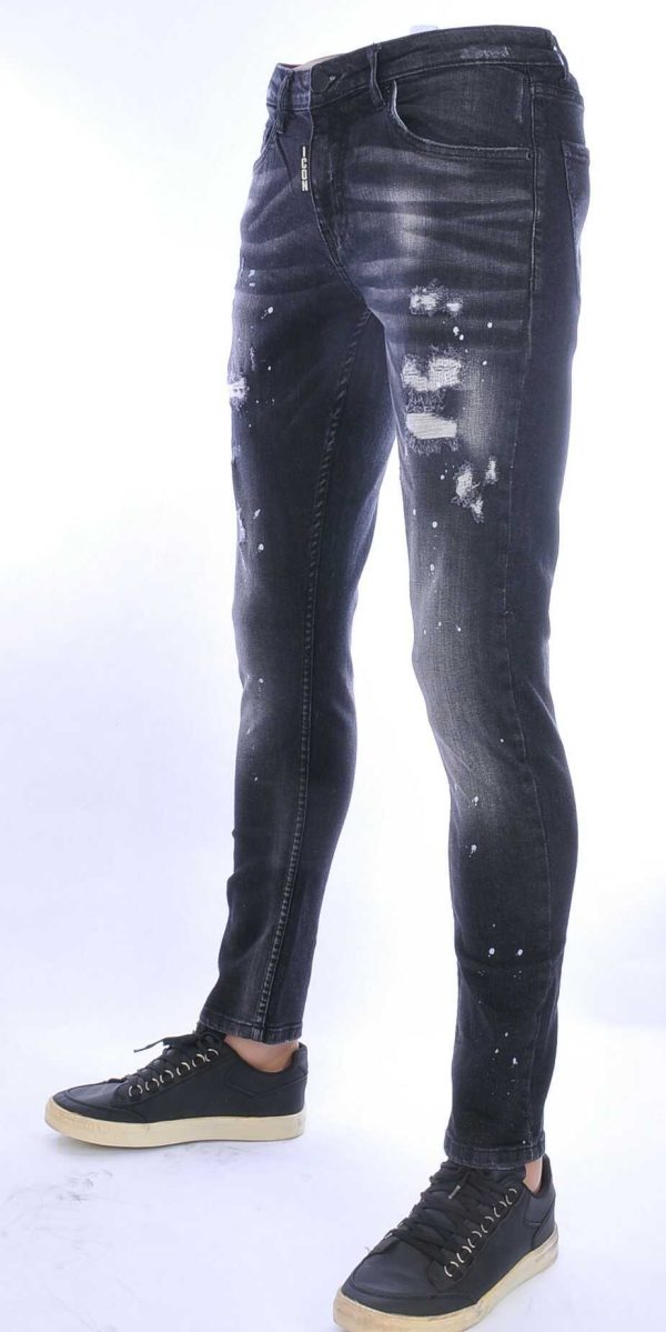 ICON hippie gescheurde slim fit stretch heren jeans met bleekvlekjes Zwart