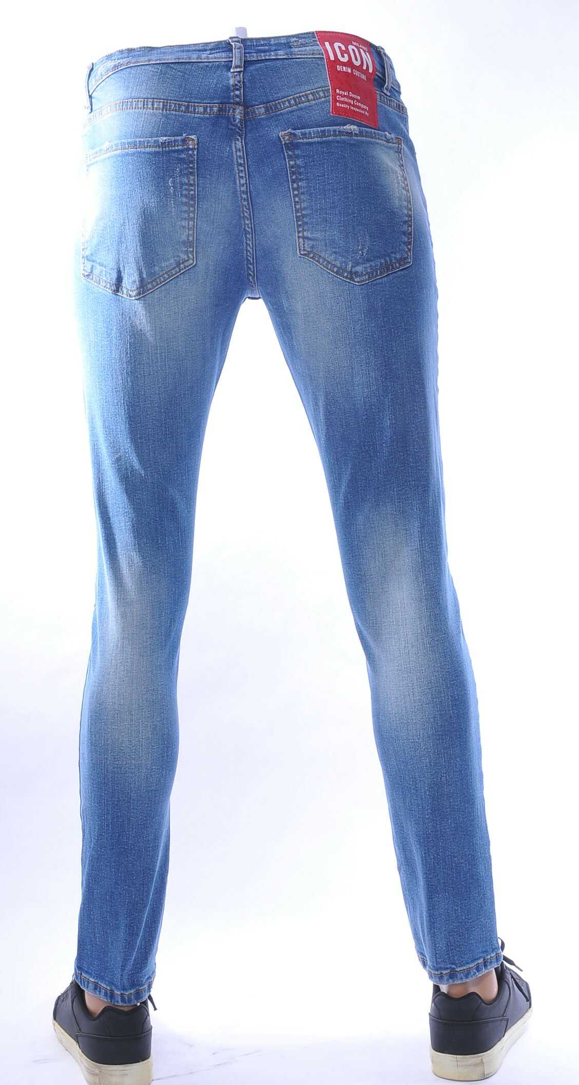 ICON hippie gescheurde slim fit stretch heren jeans met verfspatten Lichtblauw