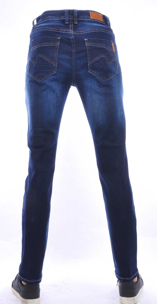 JAYLVIS trendy heren stretch jeans met contrast kleur stiksels Blauw