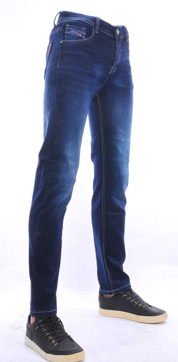 JAYLVIS trendy heren stretch jeans met contrast kleur stiksels Blauw