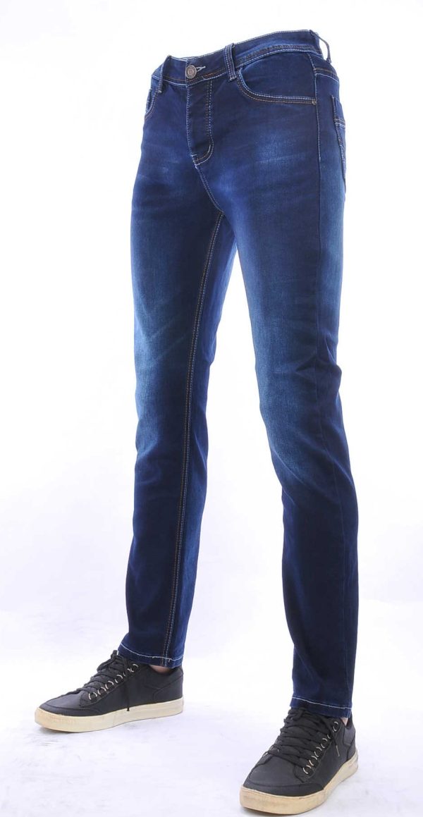 JAYLVIS trendy heren stretch jeans met contrast kleur stiksels Blauw