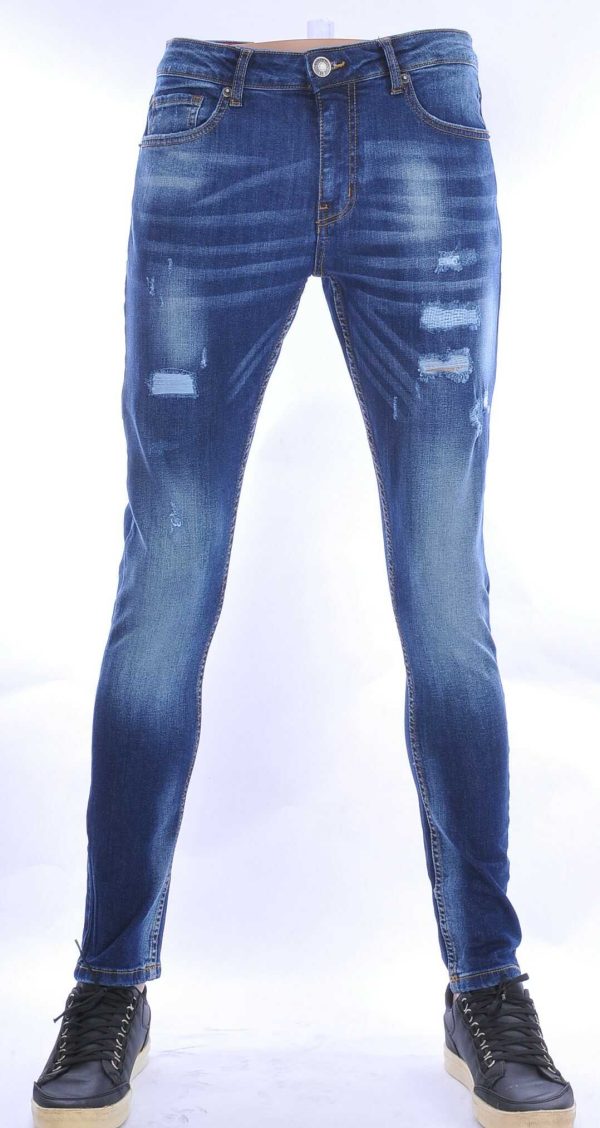 JEEL hippie gescheurde slim fit stretch heren jeans Blauw