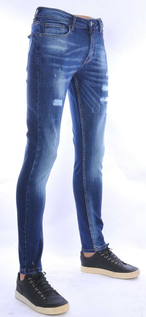 JEEL hippie gescheurde slim fit stretch heren jeans Blauw