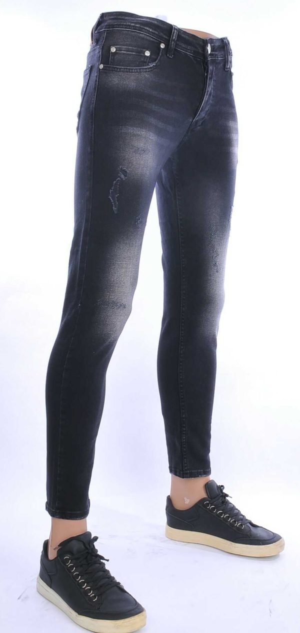 MONTFLEURI hippie gescheurde slim fit stretch heren jeans Zwart