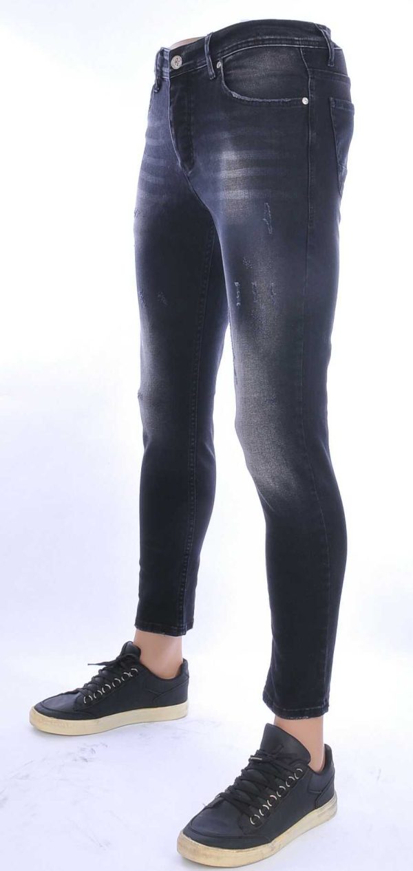 MONTFLEURI hippie gescheurde slim fit stretch heren jeans Zwart