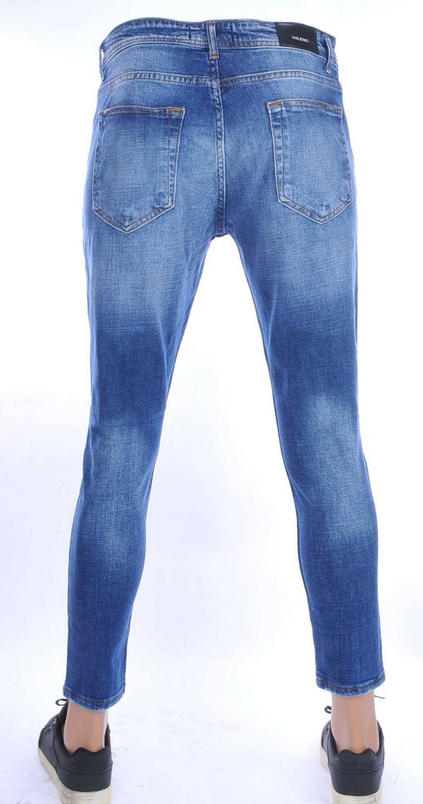 VALENCI hippie gescheurde slim fit stretch heren jeans met verfspatten Blauw