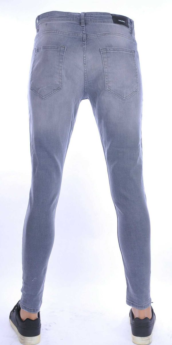 VALENCI hippie gescheurde slim fit stretch heren jeans met verfspatten Grijs