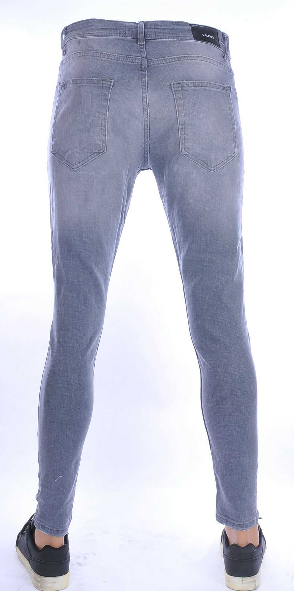 VALENCI hippie gescheurde slim fit stretch heren jeans met verfspatten Grijs