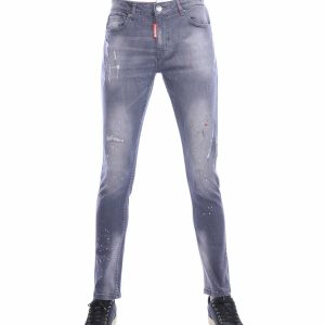 ICON slim fit heren jeans grijs met stretch en gescheurde details