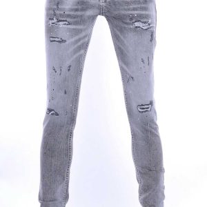 BlackRock trendy gescheurde slim fit heren jeans met verfspatten Grijs