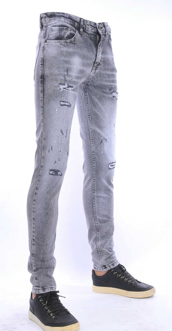 BlackRock trendy gescheurde slim fit heren jeans met verfspatten Grijs