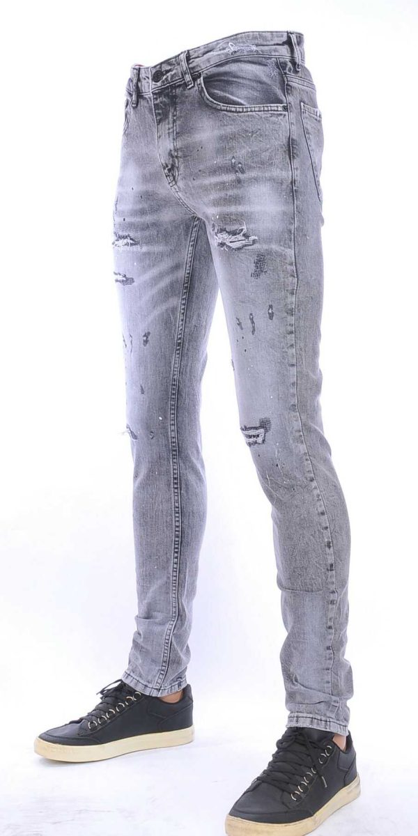 BlackRock trendy gescheurde slim fit heren jeans met verfspatten Grijs