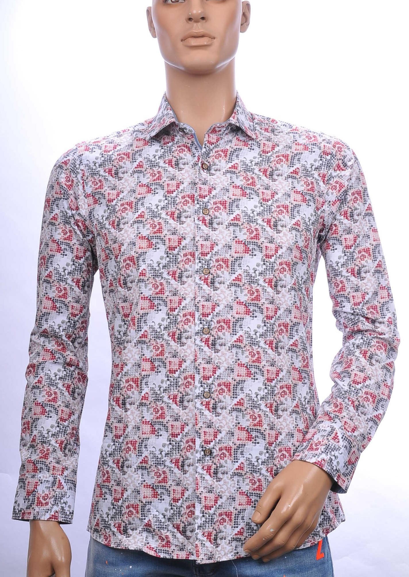 CORRINO trendy modern fit allover authentiek dessin heren overhemd Beige