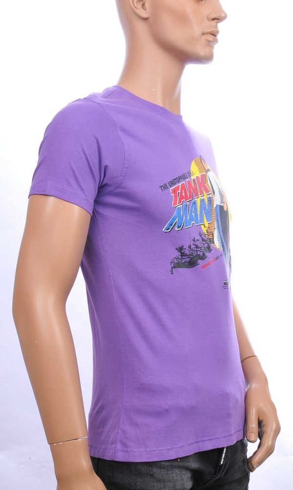 DISSIDENT trendy slim fit TANKMAN print ronde hals heren T-Shirt Paars