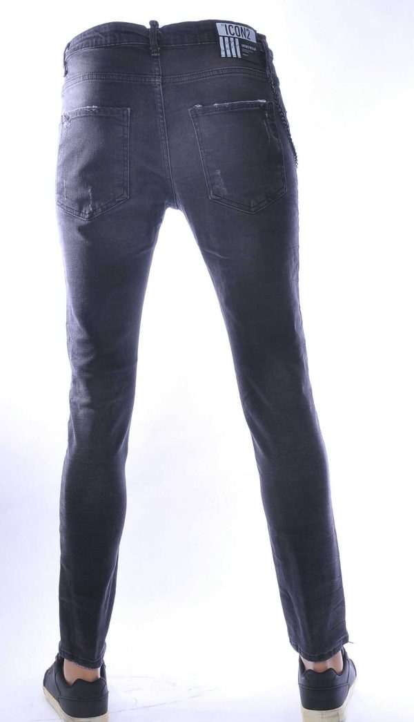 ICON2 hippie gescheurde slim fit stretch heren jeans met verfspatten Zwart