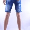 BlackRock hippie gescheurde slim fit heren korte spijkerbroek met verfspetters, B551 Blauw