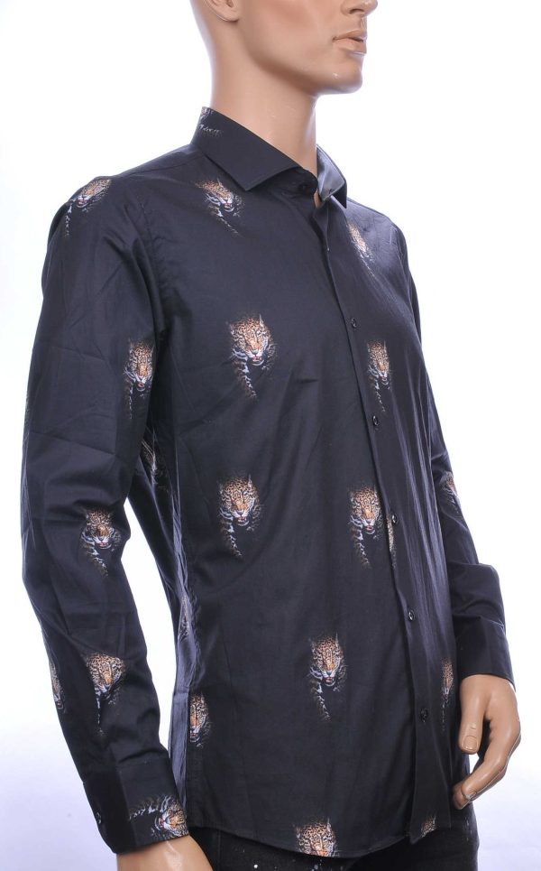 CORRINO Blue Industry Wolff Blitz Moncler DIOR Philipp Plein PRADA Louis Vuitton GUCCI VERSACE KENZO Dsquared2 Levi's CHASIN G-STAR DOLCE & GABBANA DIESEL PME LEGEND WAM DENIM LACOSTE slim fit allover tijgers dessin heren overhemd Zwart