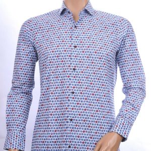 CORRINO Italiaanse allover bloemen motieven heren overhemd Blauw