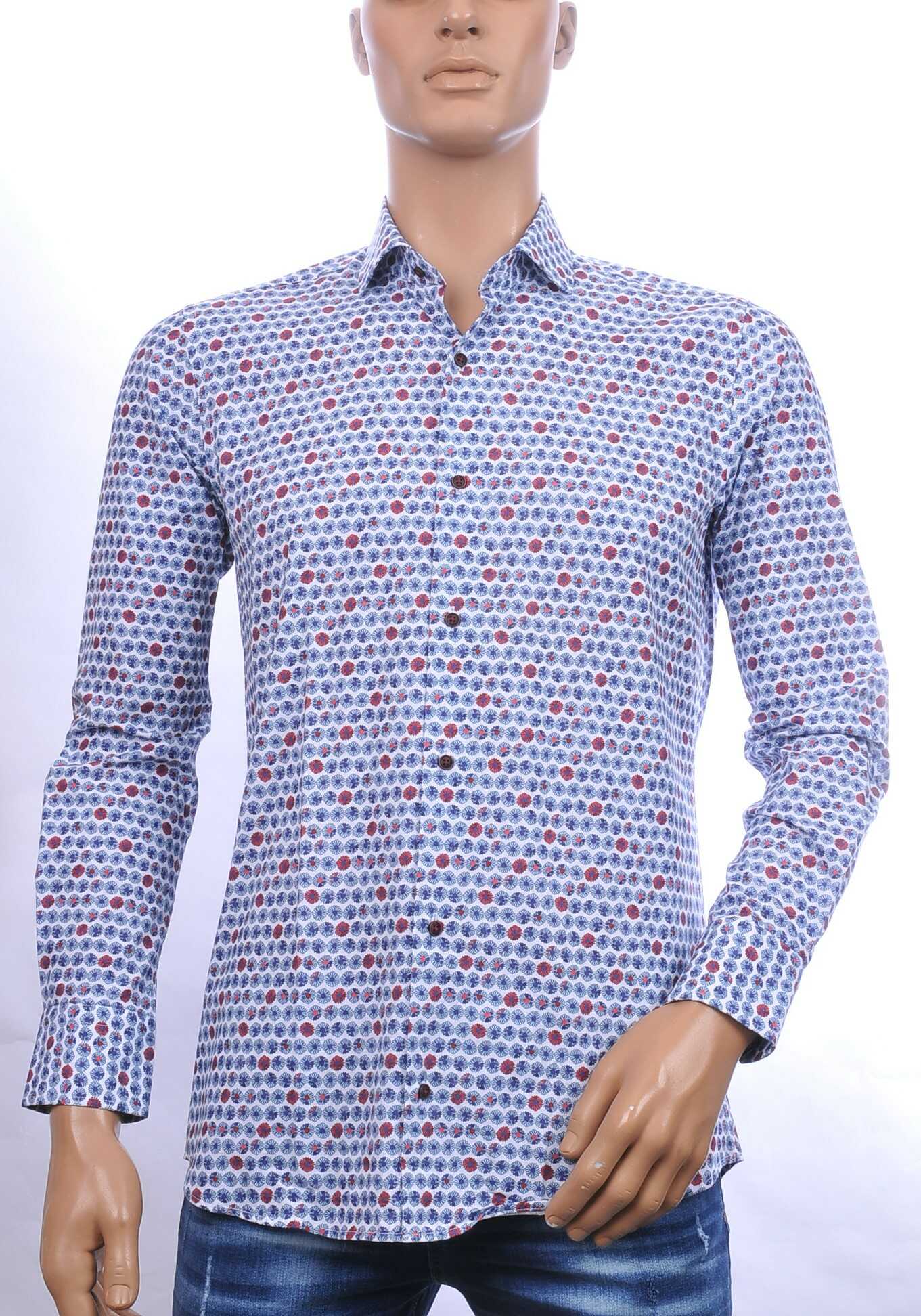 CORRINO Italiaanse allover bloemen motieven heren overhemd Blauw