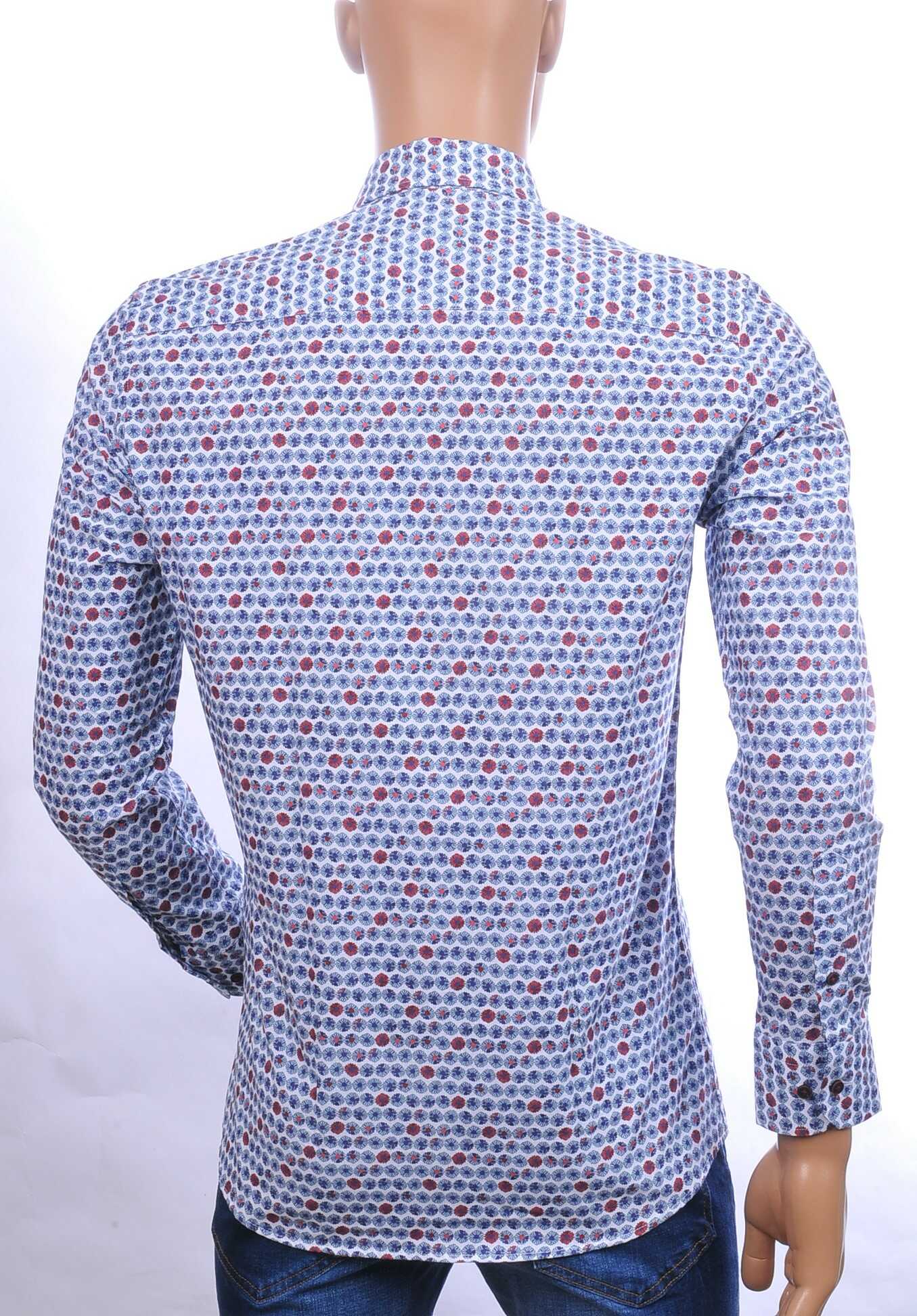 CORRINO Italiaanse allover bloemen motieven heren overhemd Blauw