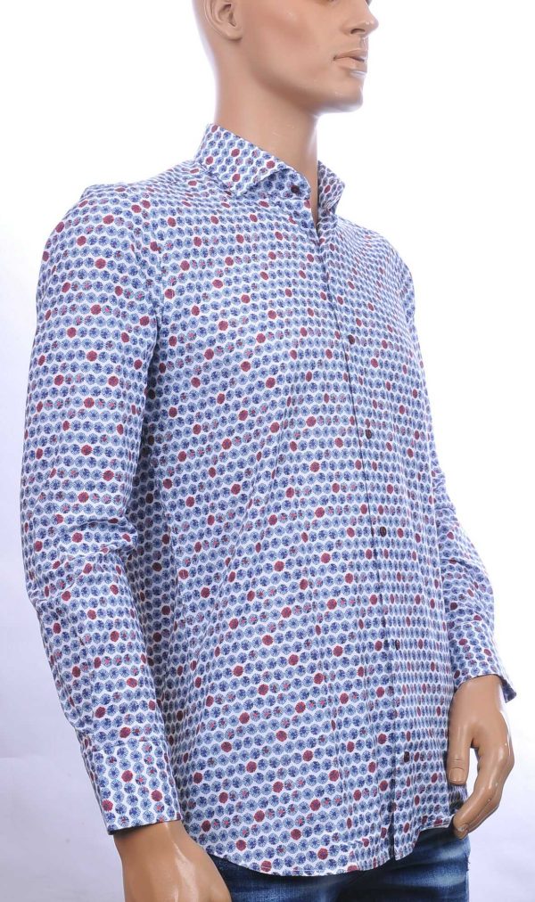CORRINO Italiaanse allover bloemen motieven heren overhemd Blauw