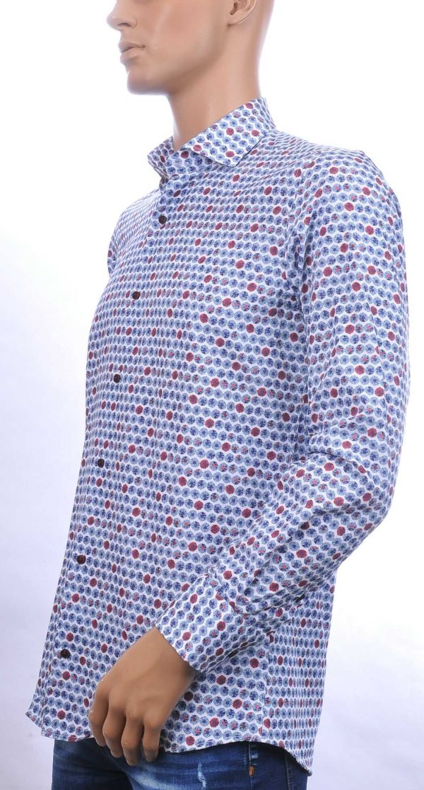 CORRINO Italiaanse allover bloemen motieven heren overhemd Blauw