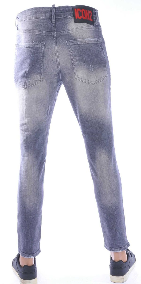ICON2 Hippe Gewassen en Gescheurde Slim Fit Stretch Heren Jeans met Verfspetters - Grijs