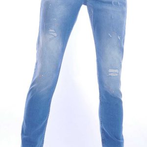 ICON2 hippie gescheurde slim fit heren jeans met verfvlekjes Blauw