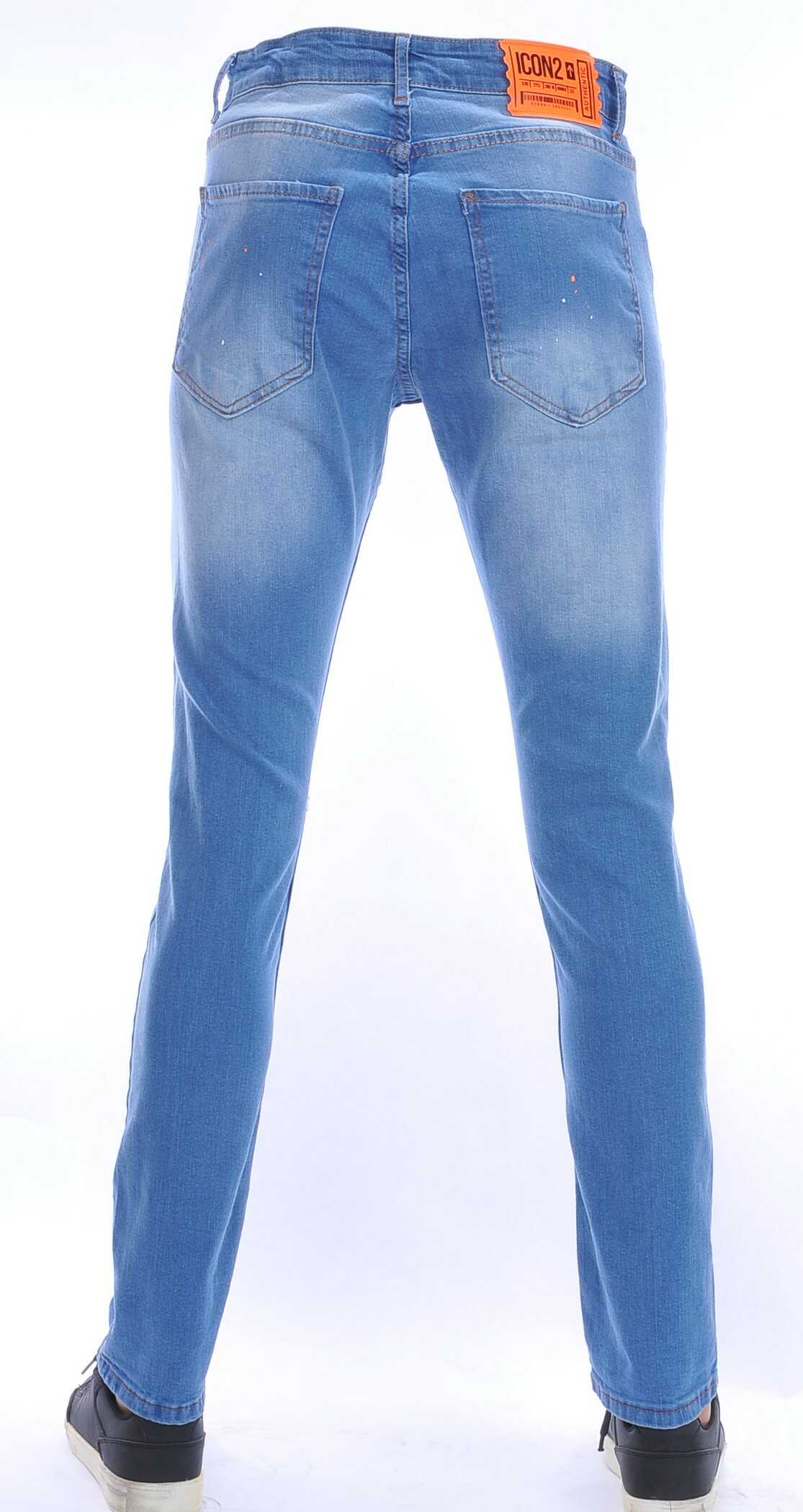 ICON2 hippie gescheurde slim fit heren jeans met verfvlekjes Blauw