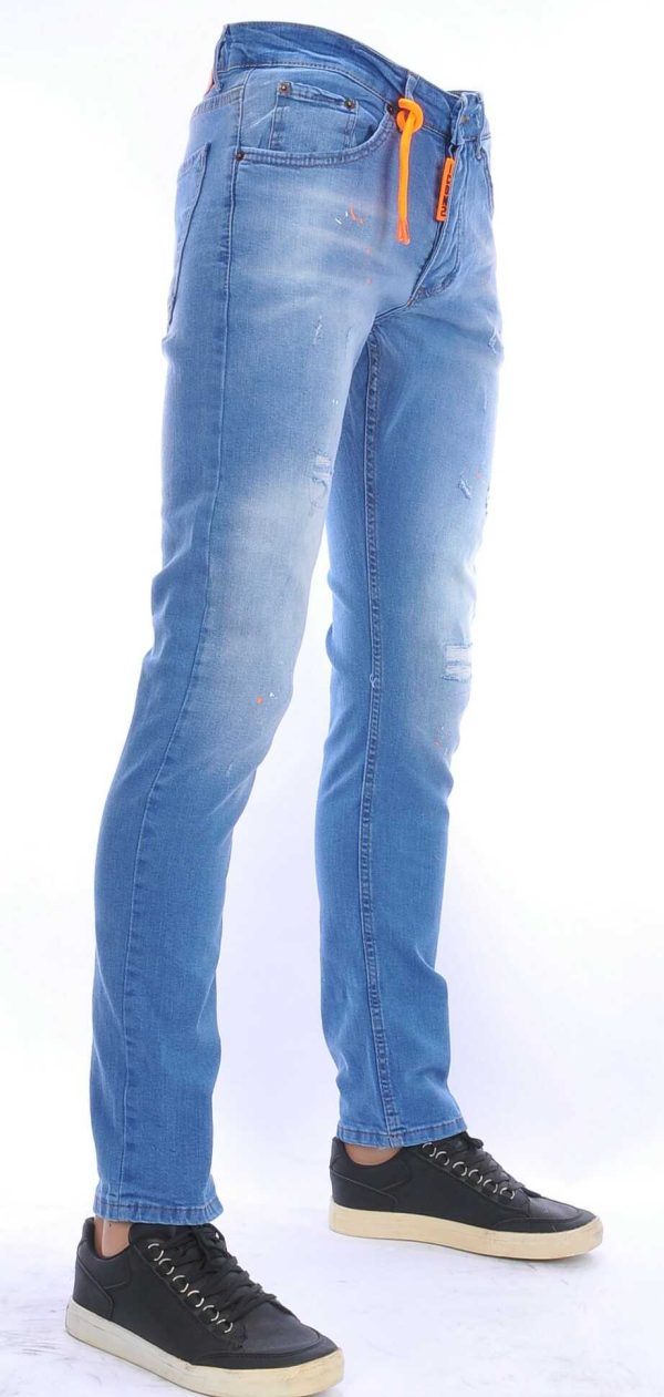 ICON2 hippie gescheurde slim fit heren jeans met verfvlekjes Blauw