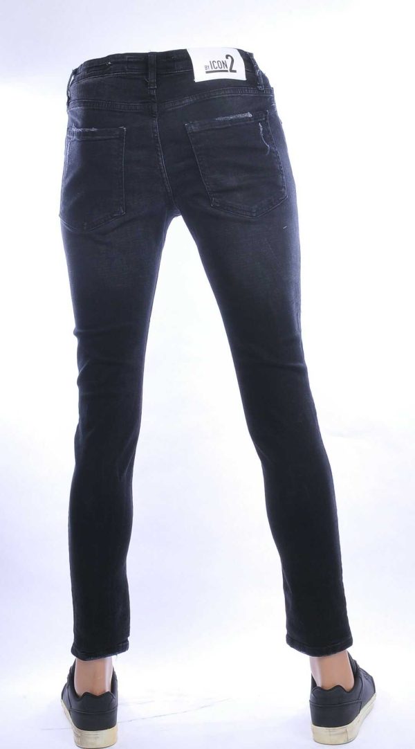 ICON2 hippie gescheurde slim fit stretch heren jeans met verfspetters Zwart