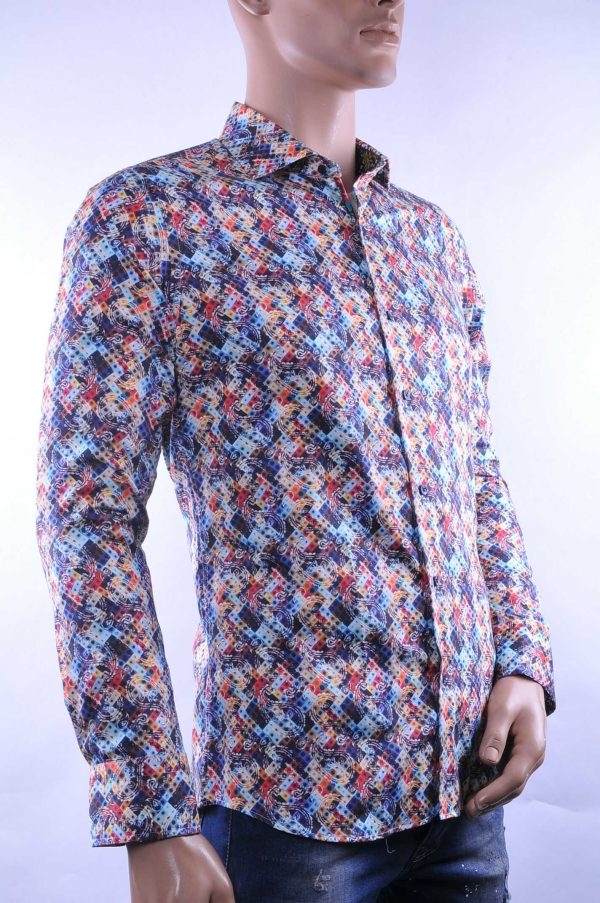 CARTER&DAVIS slim fit allover paisley dessin Italiaanse overhemd Navy